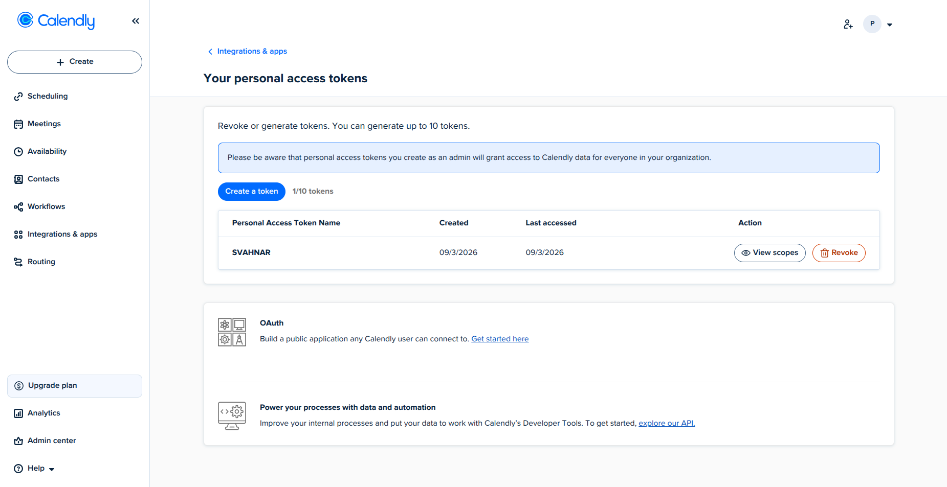 Calendly Personal Access Token